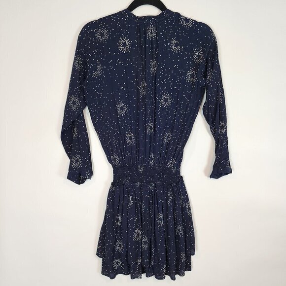 Rails Jasmine Navy Stella Star Pattern Dress‎ Button Front Smocked Waist sz XS - Picture 6 of 14